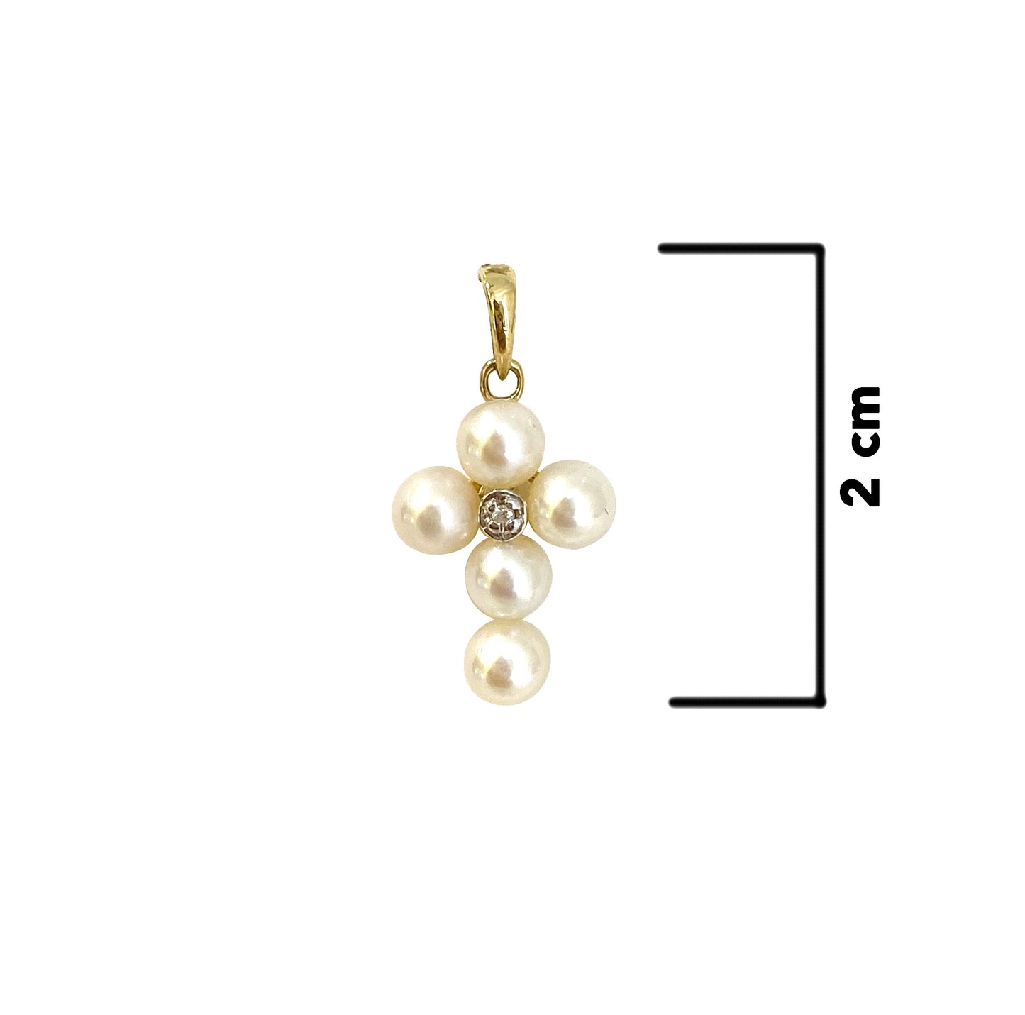 Cruz Perlas y Diamantes 14k
