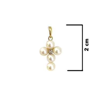 Cruz Perlas y Diamantes 14k